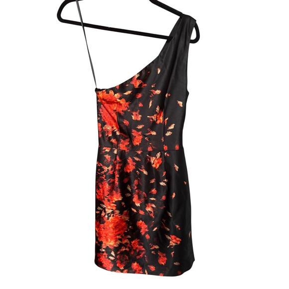 Maggy London Women's Satin Black Floral One Shoulder Dress Size 4 - Picture 5 of 5